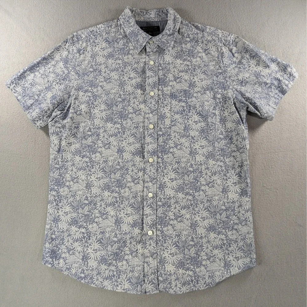 Banana Republic Mens Stretch Soft Wash Chambray Shirt Large Blue Tropical Floral